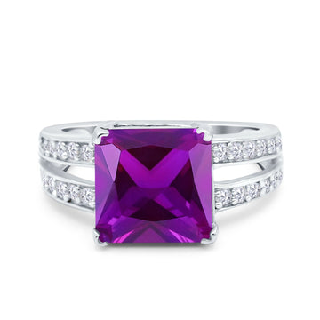 Princess Cut Art Deco Engagement Ring Simulated Amethyst CZ 925 Sterling Silver